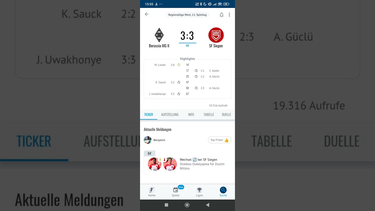 Regionalliga West Borussia Mönchengladbach ll gegen Siegen 3:3