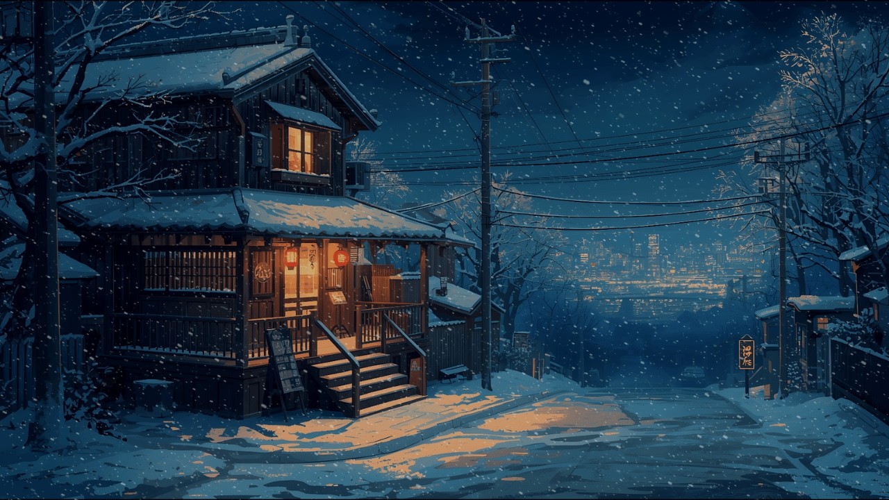 “Snowy Japanese Night Street – Cozy Winter Ambience for Sleep, Relax & Study”