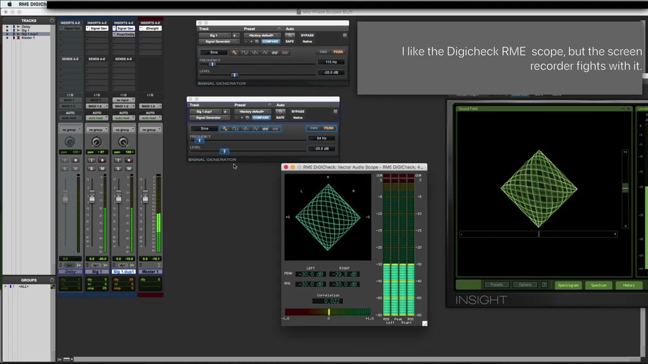 Phase in Protools: XY Lissajous - Izotope Insight - Eventide Precision Time Delay - RME Digicheck