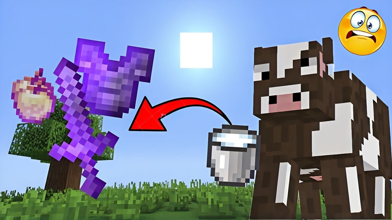 Minecraft But , Cow Milke Give Us OP Items!! 😲