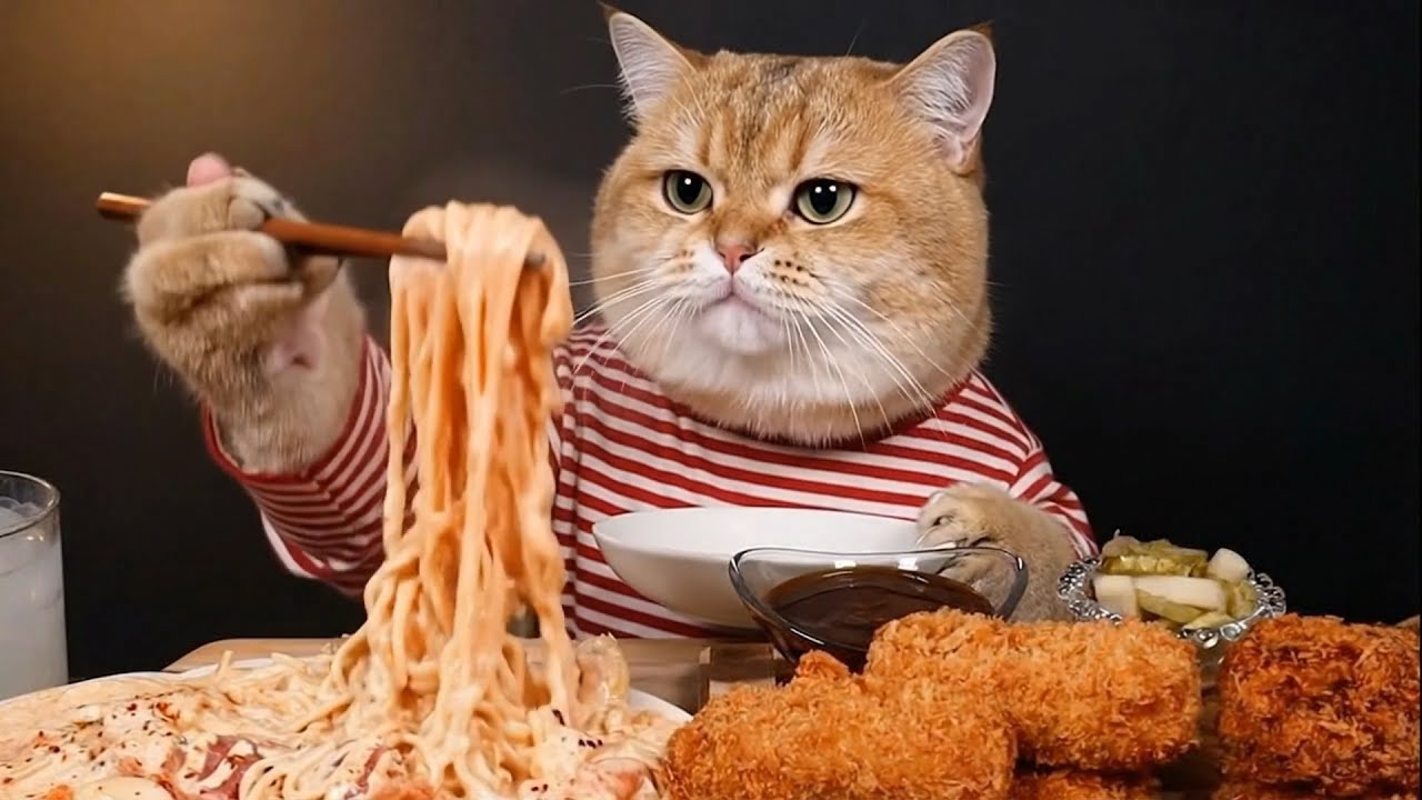 Spicy Cream Pasta vs. Crispy Pork Cheese Cutlet 🍝🌶️🐷🧀 | Cat Mukbang ASMR