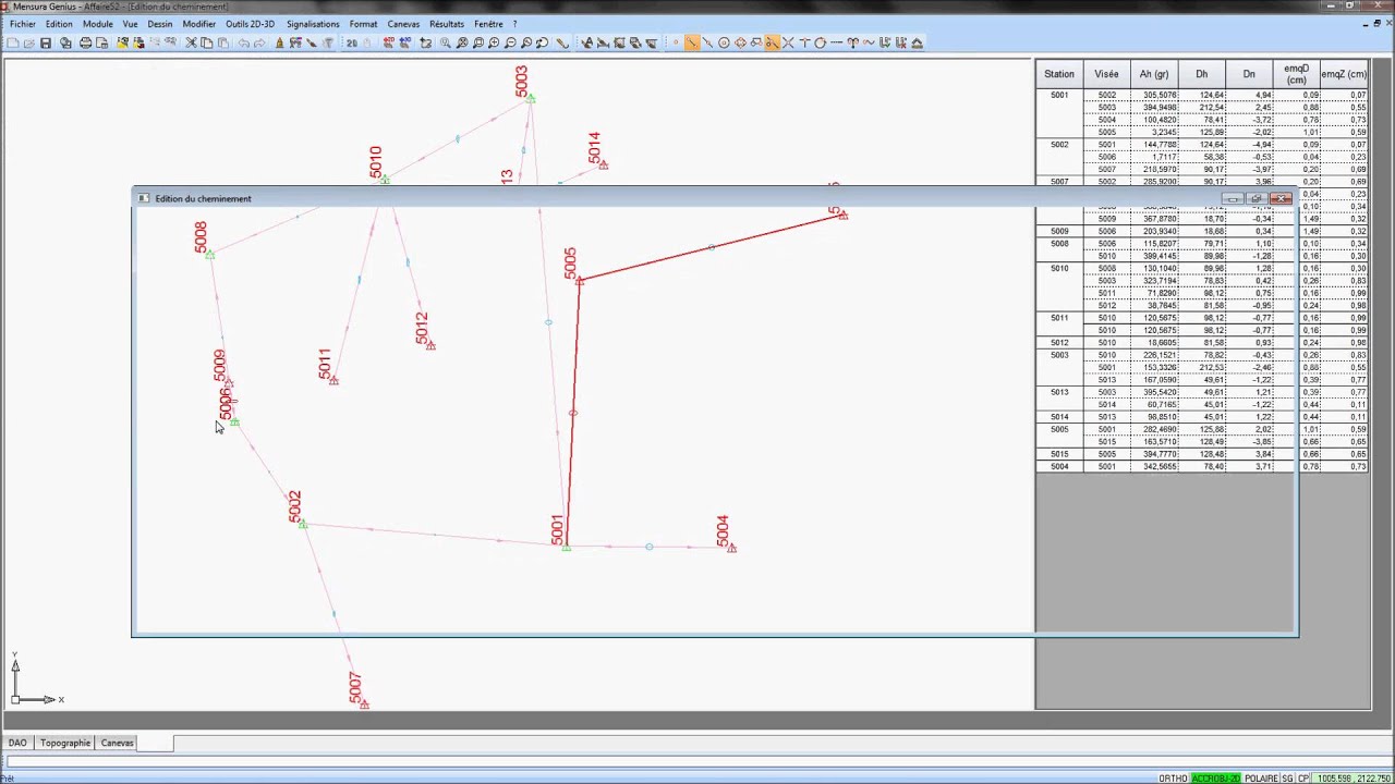 Topographie : calcul d'une polygonale