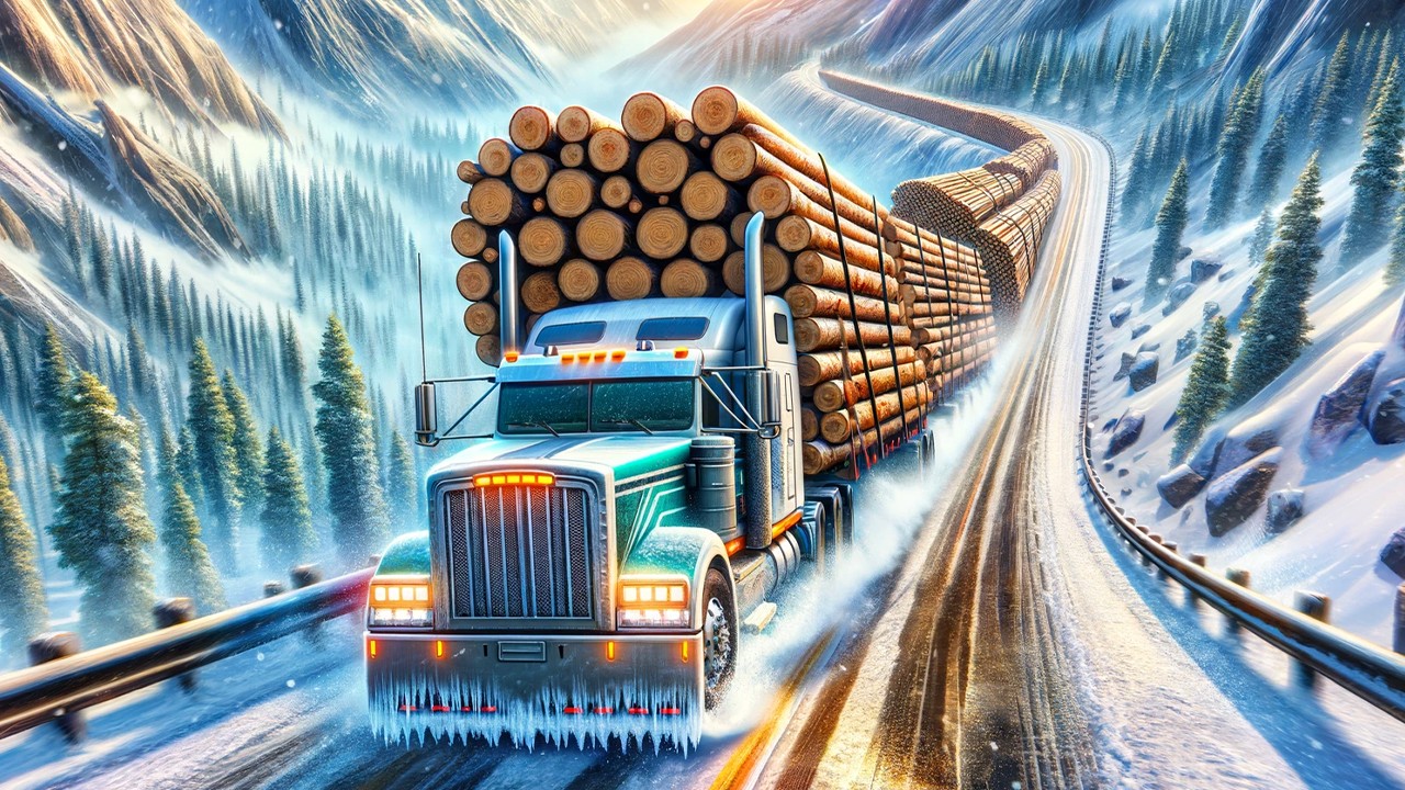 Hauling HUGE Logs Down Ice Covered Mountain Roads!