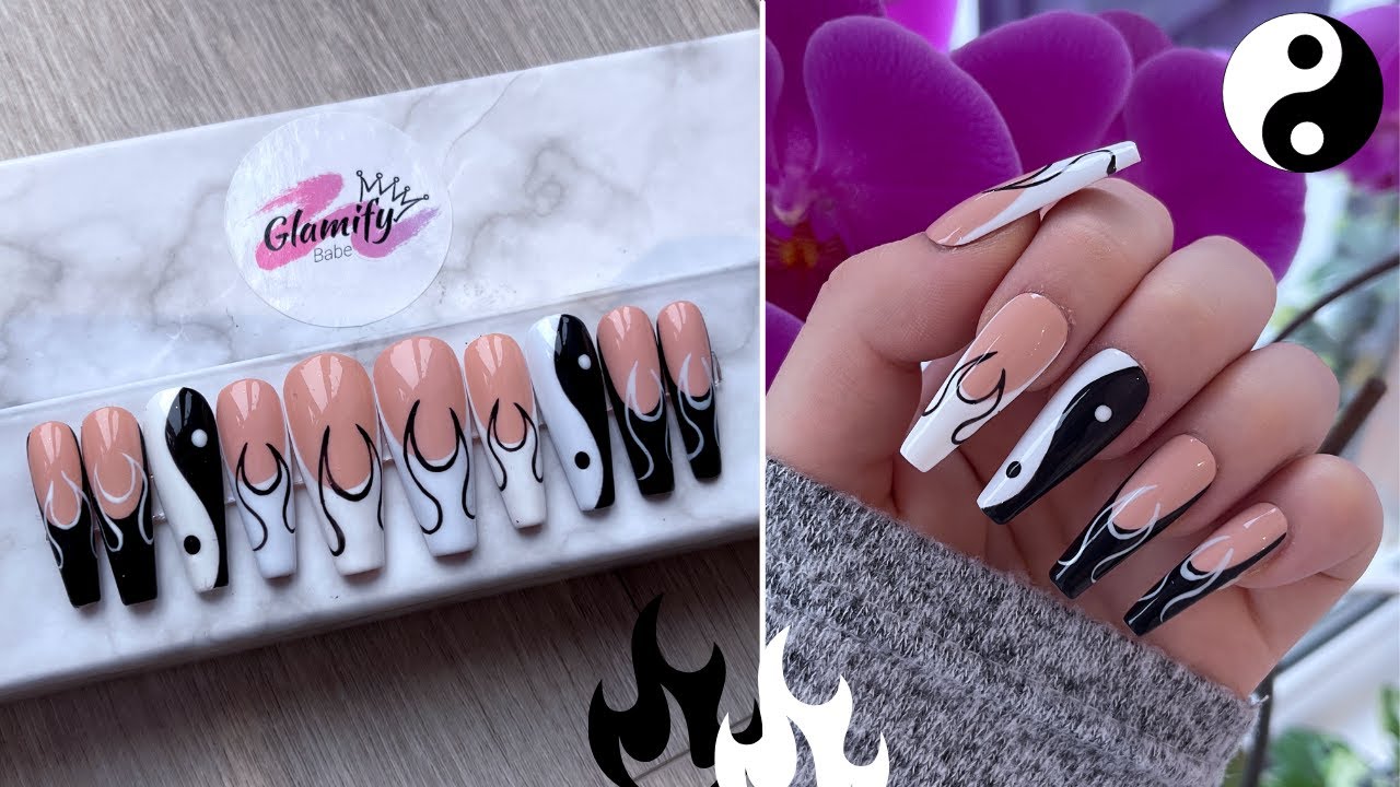 YIN YANG BLACK AND WHITE NAIL DESIGN| HOW TO MAKE PRESS ON NAILS| NAIL TUTORIAL| NAIL ART| MAKARTT
