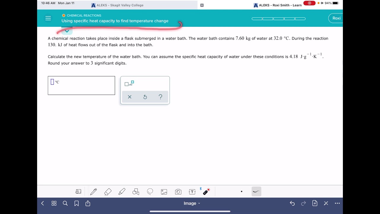ALEKS: Using specific heat capacity to find temperature change