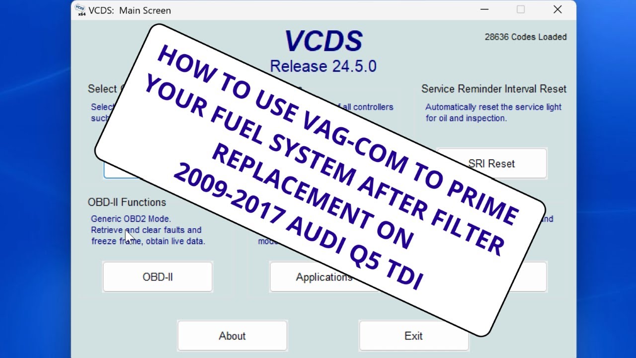 Using VCDS to prime a TDI fuel system after fuel filter replacement