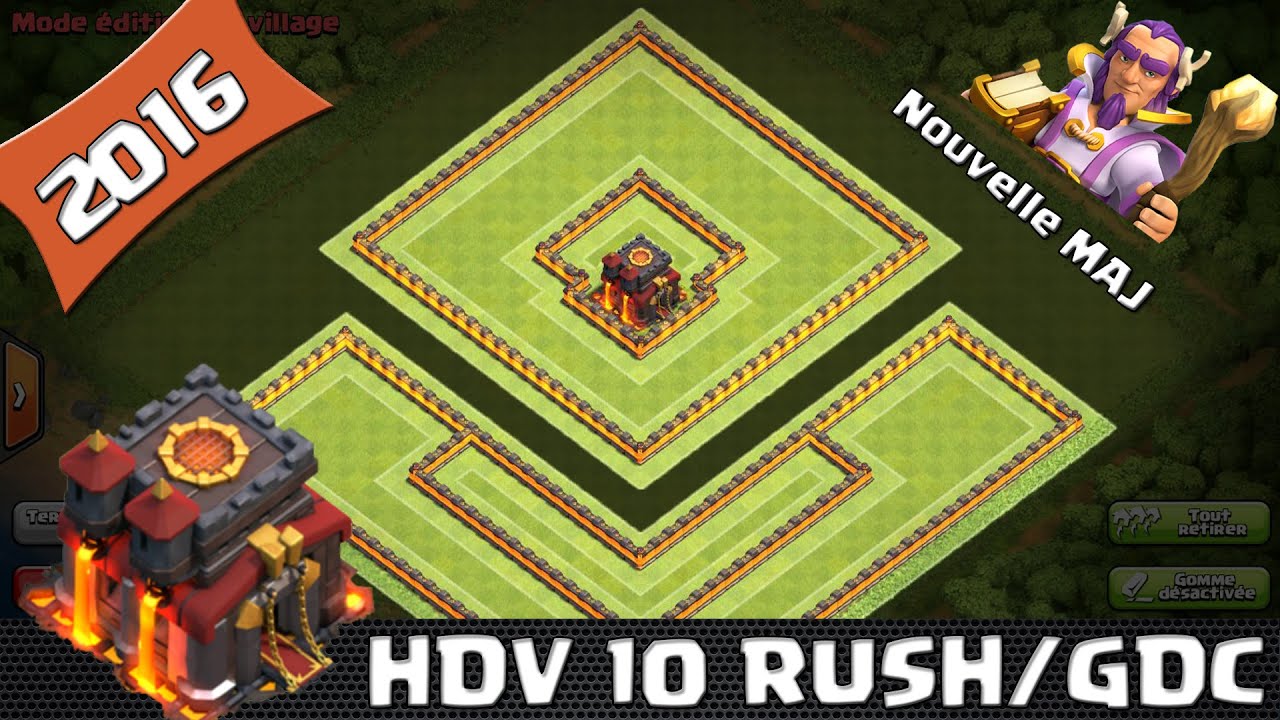 Clash Of Clans, Village HDV 10 RUSH/GDC Efficace ! New Maj ! 275 murs 2 airsweeper ! SpeedBuilding