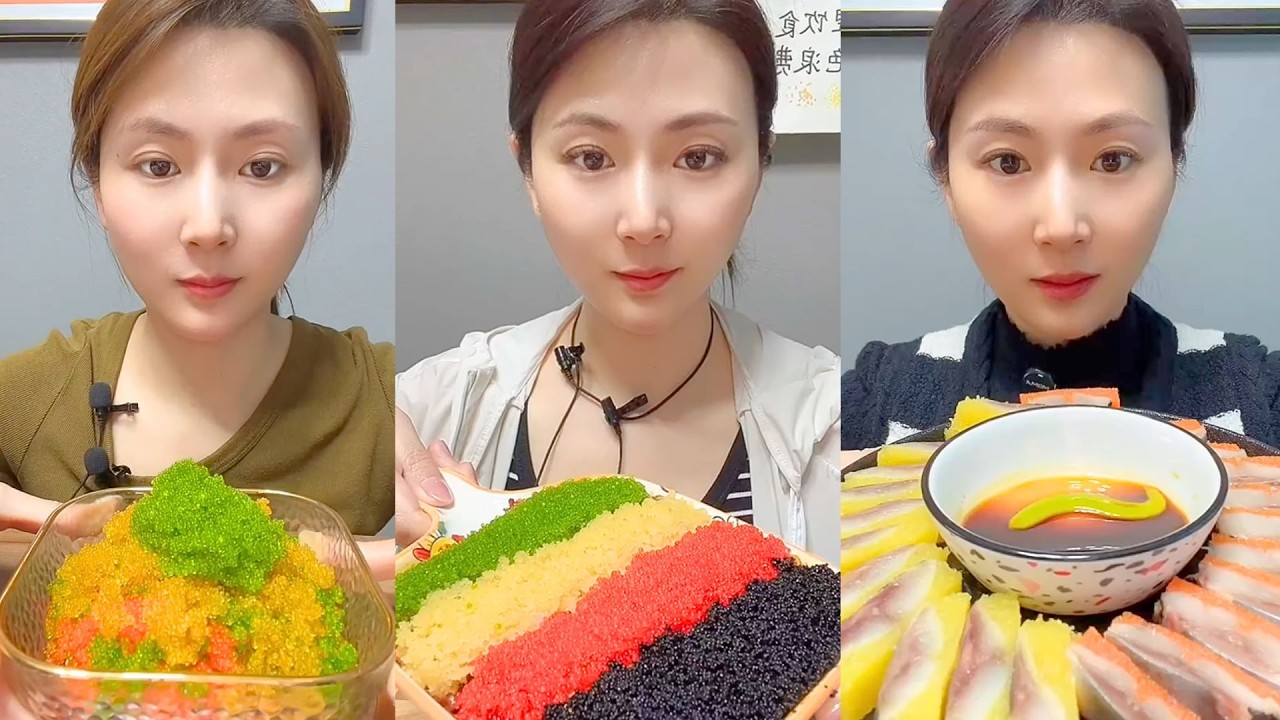 Colorful Fish Roe Mountain and Sashimi Dip Mukbang Feast