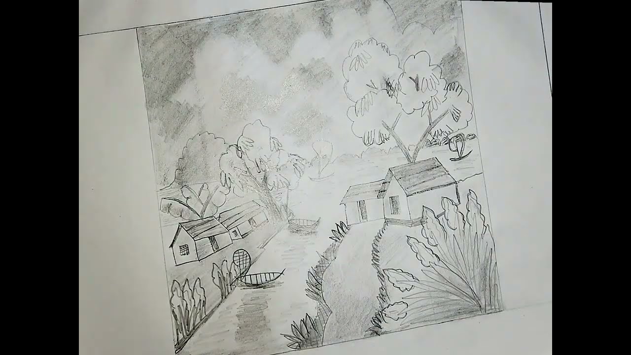 How to draw a beautiful scenery |  শরৎকালের মনমুগ্ধকর দৃশ্য | art in lines