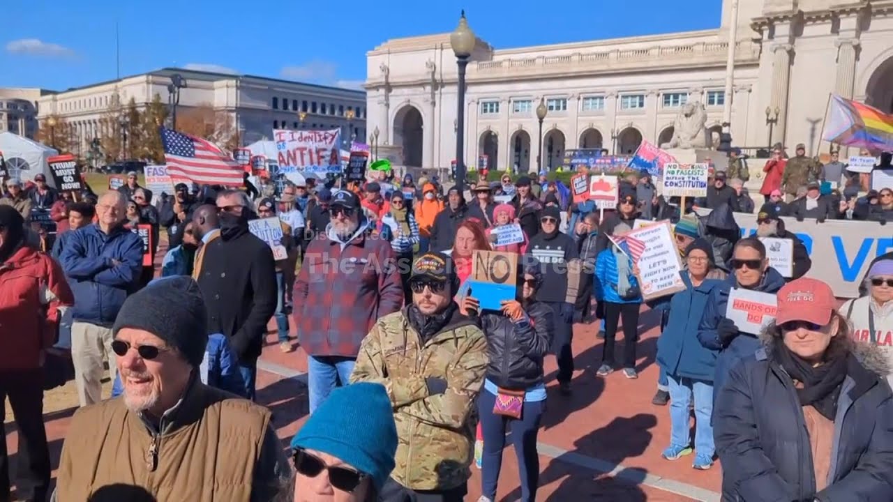 Activist groups and veterans gather in Washington protesting Trump