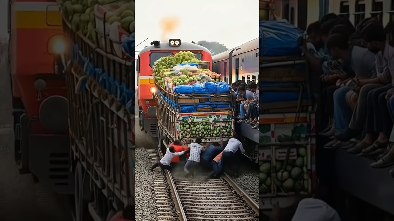 Vegetable Truck Stuck on Tracks, Crashed by Train! 🚆💥🥦