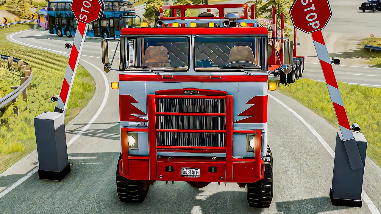 Автобусы, столбики, барьер, давка 