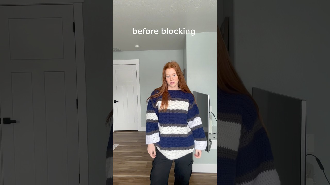 Before blocking vs after blocking a crochet sweater #crochetcardigan #crochetsweater