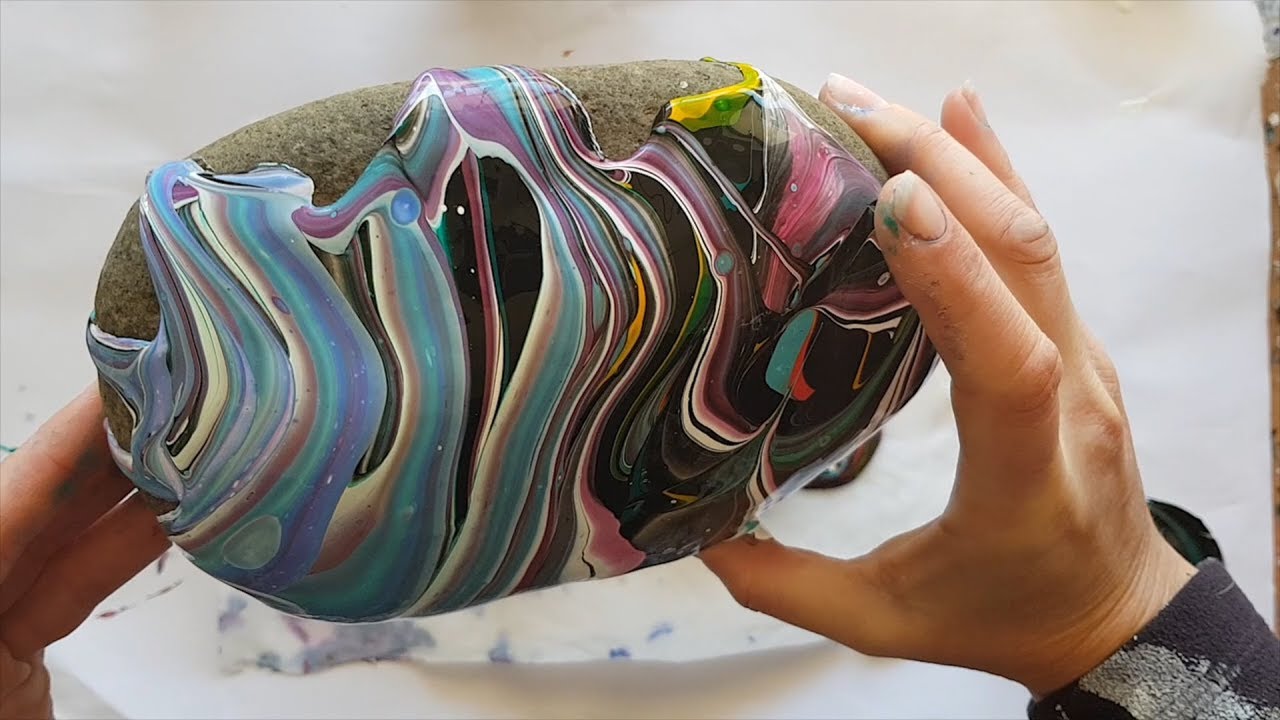 243 3D Acrylic Pour Painting on a Rock - not for sale