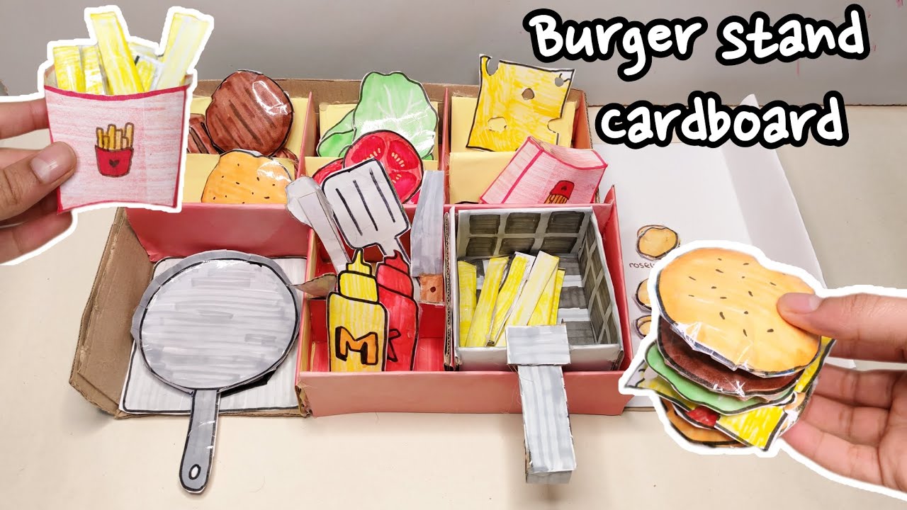 DIY burger stand from cardboard 🍔 Paper diy burger shop | cardboard stand #diy #cardboard