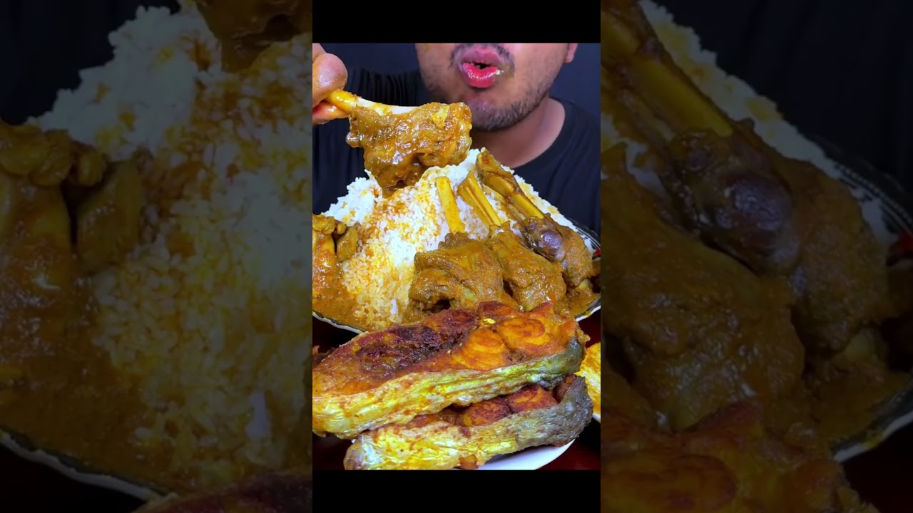 ASMR : Eating spicy mutton curry, 🥵fish fry, with rice || ASMR || mukbang