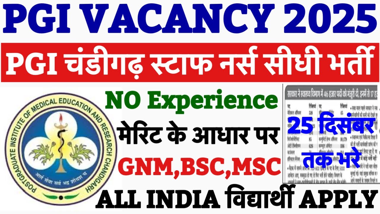 PGI Chandigarh Staff Nurse Recruitment 2025💥PGIMER Vacancy 2025💥Nursing Officer Vacancy 2025|pgi2025