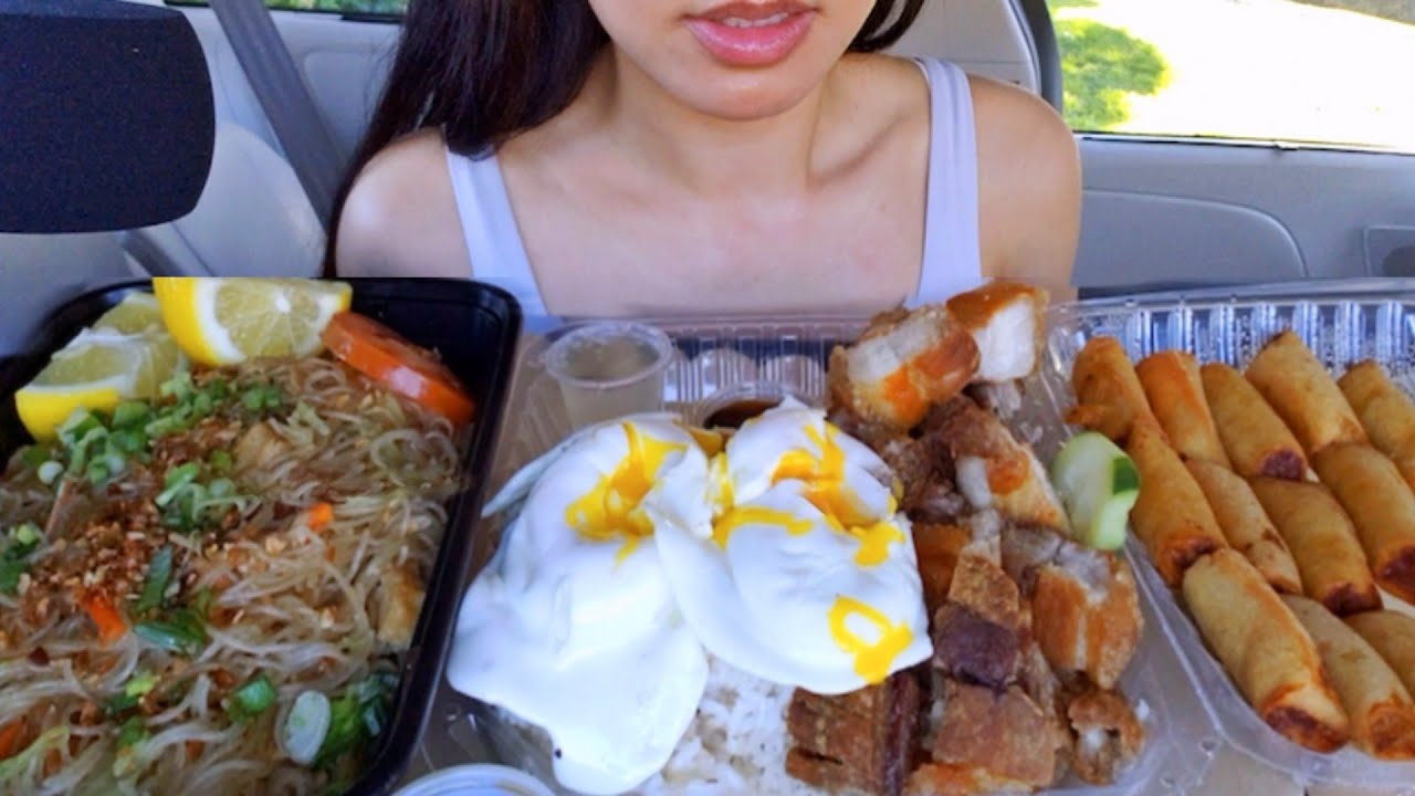 ASMR EATING FILIPINO FOOD CAR MUKBANG CRISPY FRIED LUMPIA PANCIT REAL Sound TWILIGHT SHOW
