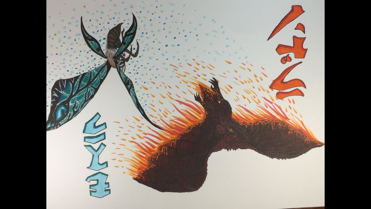 Lets Draw Mothra vs Rodan