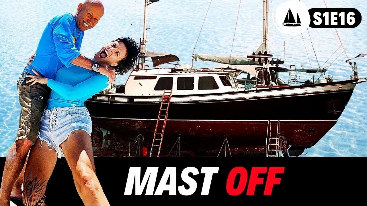 Sailboat MAST REMOVAL Boat Rebuild Project Sailboat REFIT Dawn Hunters Steel MOTORSAILER KETCH