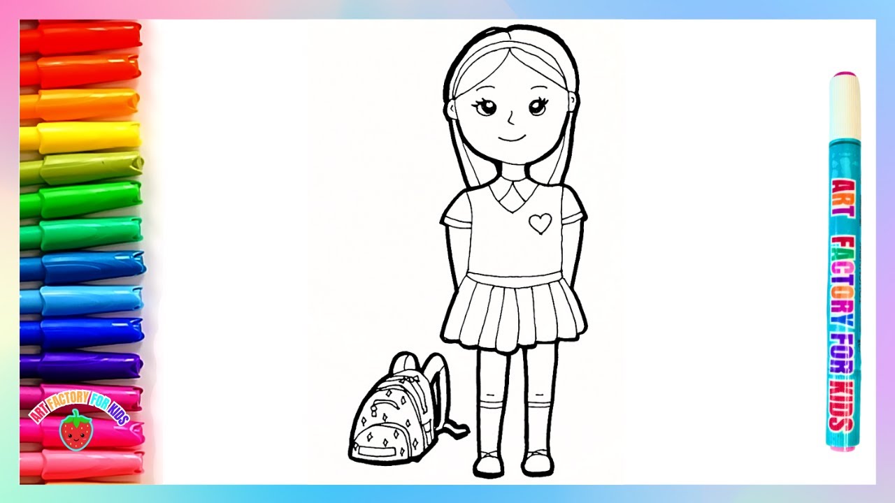 Как нарисовать школьницу 💖👧🌈 Легкий рисунок для детей 🖍 Шаг за шагом