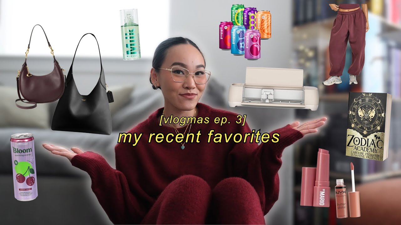 my recent favorites!, makeup, books, snacks, clothing, podcasts, + more | VLOGMAS EP. 3 📹💄📚