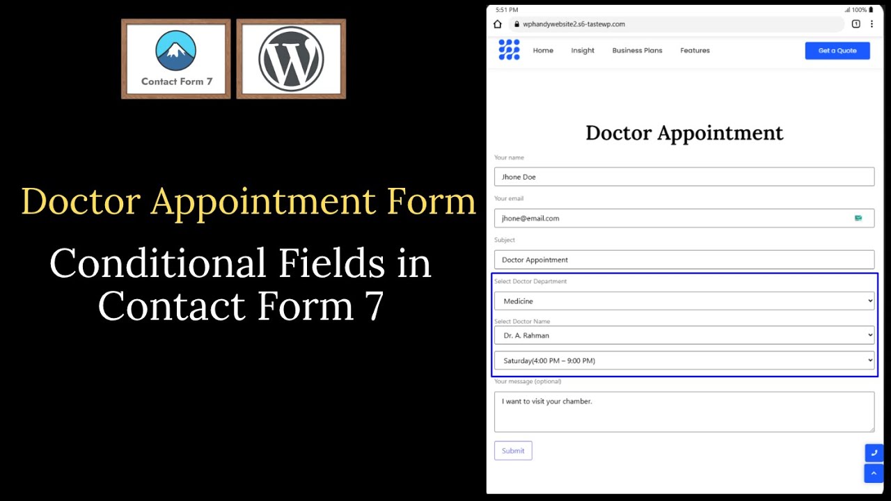 How to Create Conditional Fields in Contact Form 7 | Doctor Appointment Form in WordPress