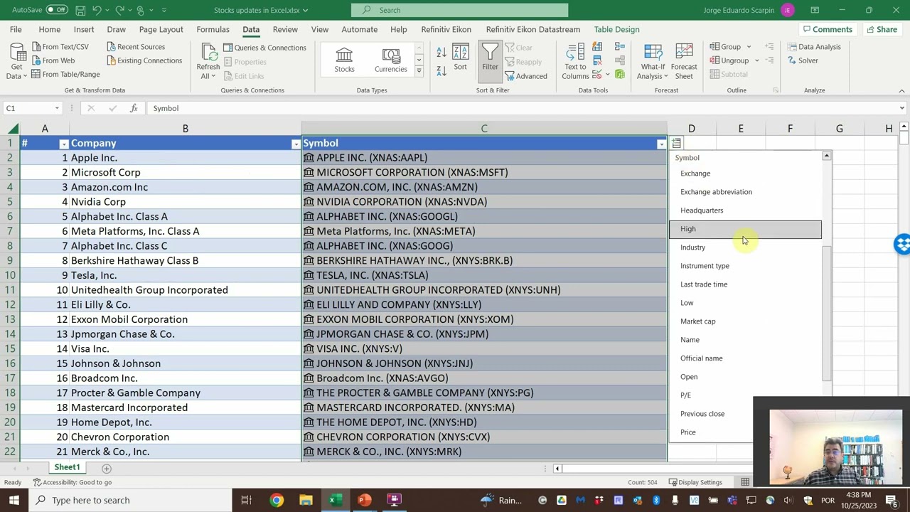 How do I get real time stock (shares) updates in Excel