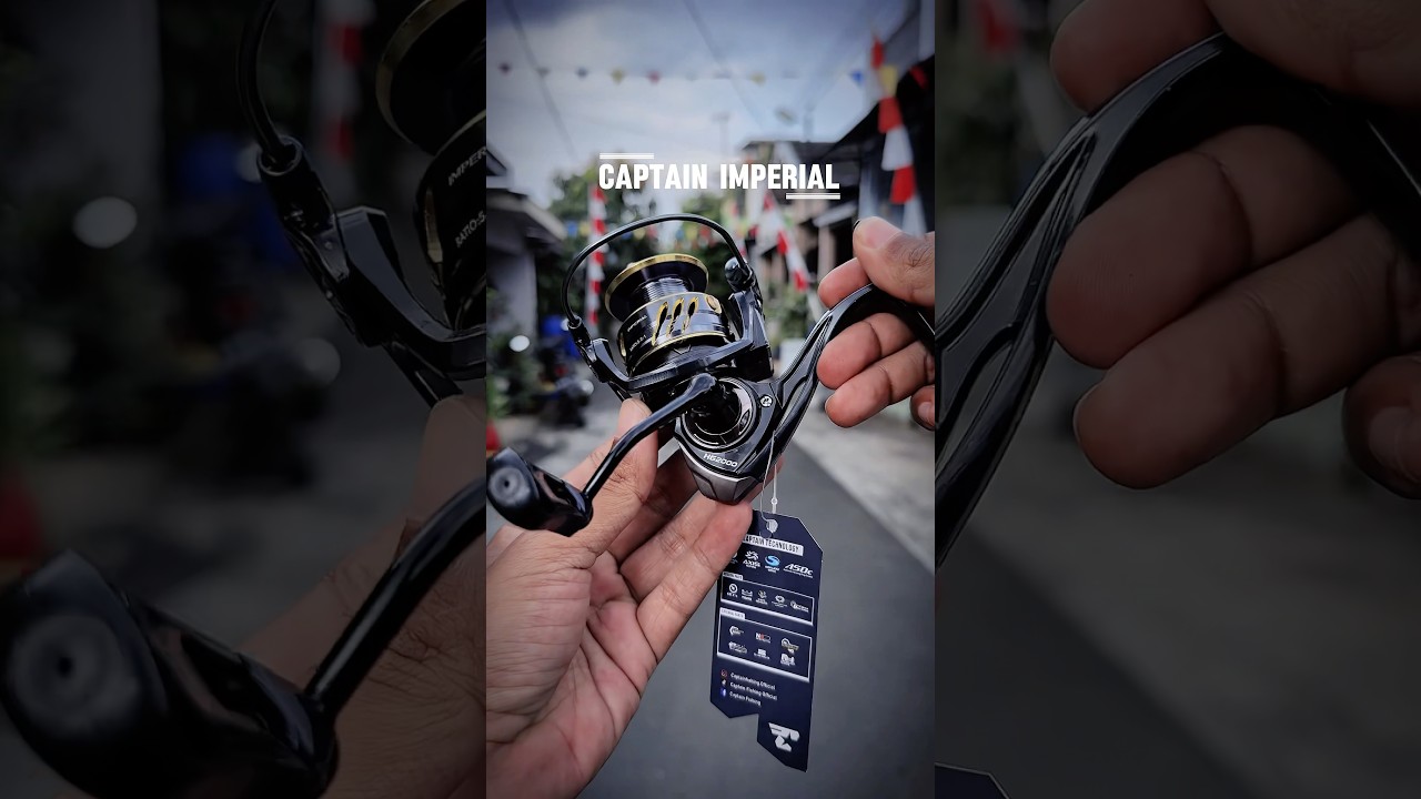 Bobot ringan harga ringan! Reel pancing spinning captain imperial, body carbon, power handle.