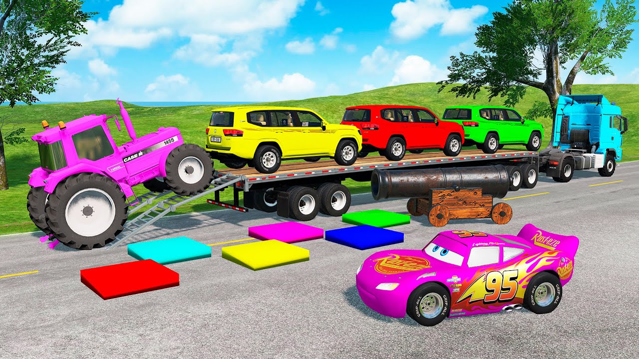 Flatbed Truck Mcqueen | Transportation with Truck - Pothole vs Car #38 - BeamNG.Drive