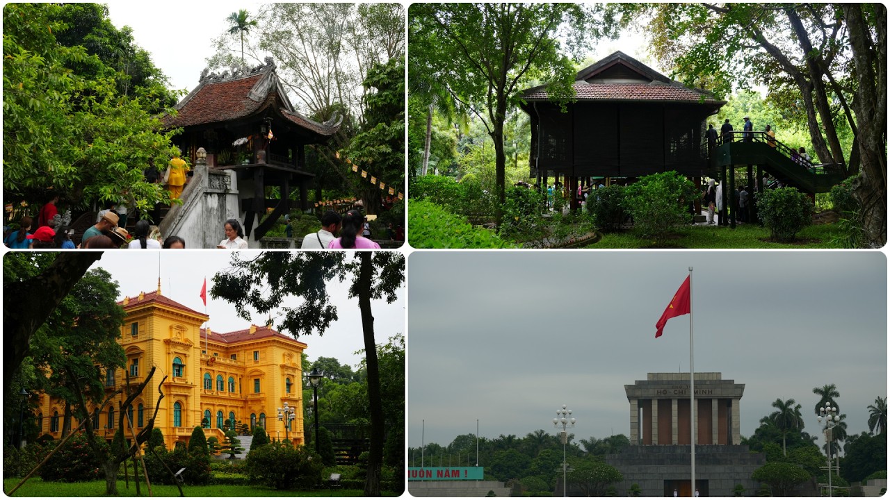 Ho Chi Minh's Mausoleum, Stilt House and One Pillar Pagoda in Hanoi Vietnam
