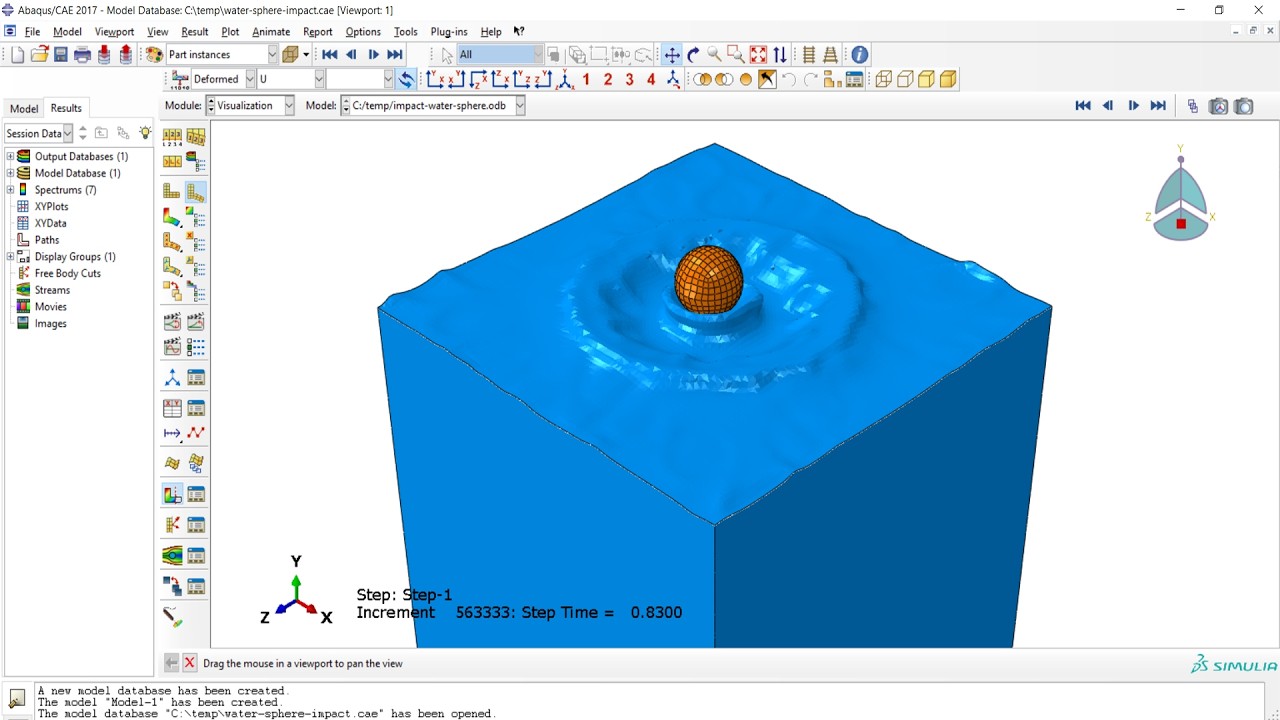 Impact of one hollow sphere into the water using coupled Eulerian-Lagrangian (CEL) in the Abaqus