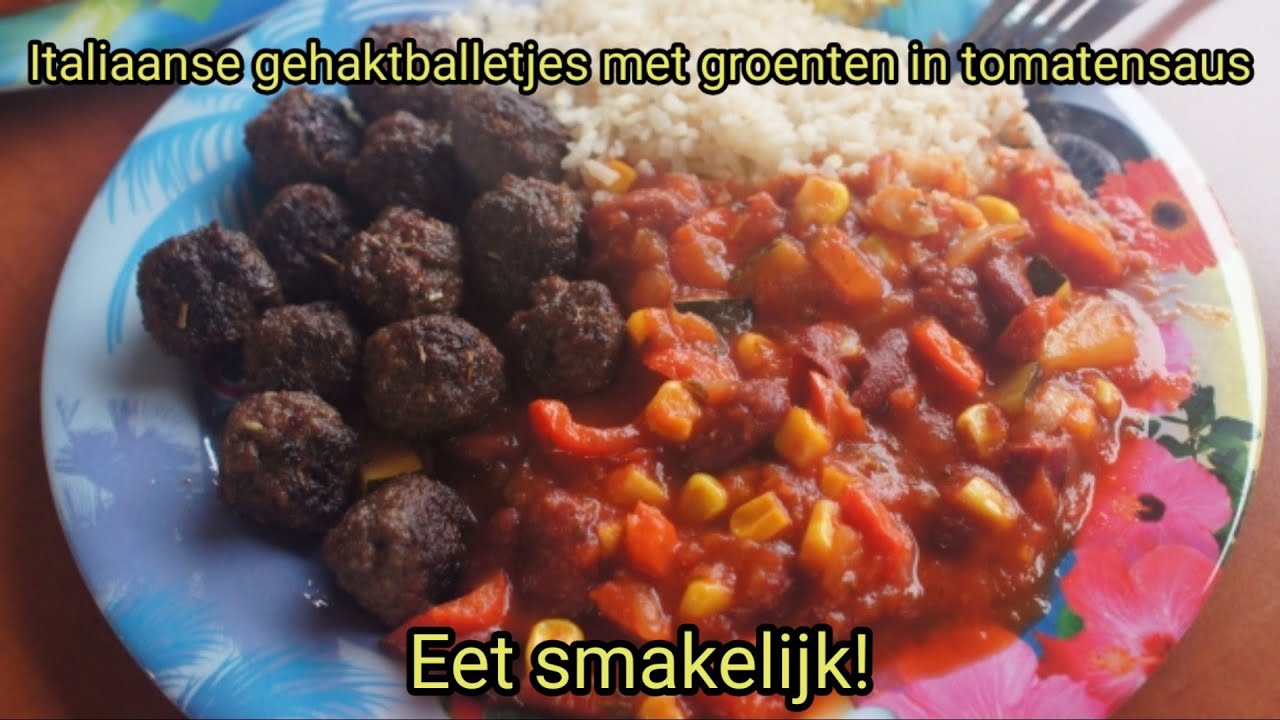 Italiaanse gehaktballetjes met groenten in tomatensaus