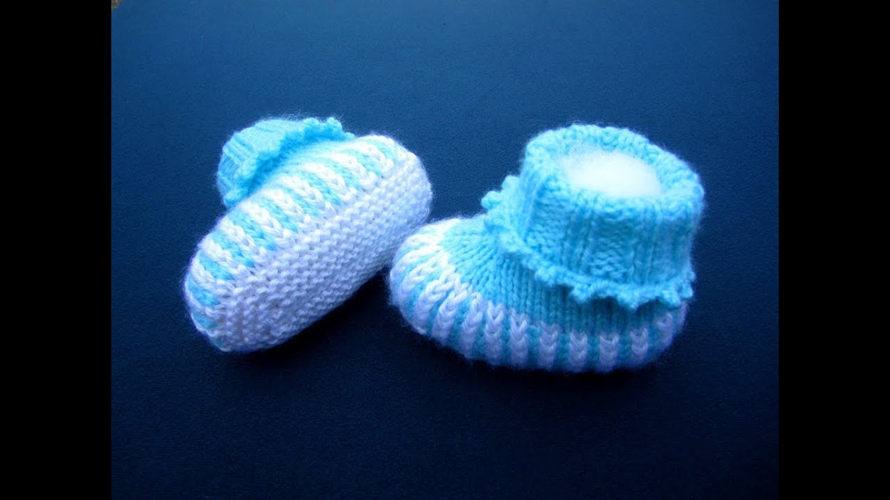 How to Knit Purple Striped Baby Booties Part 1