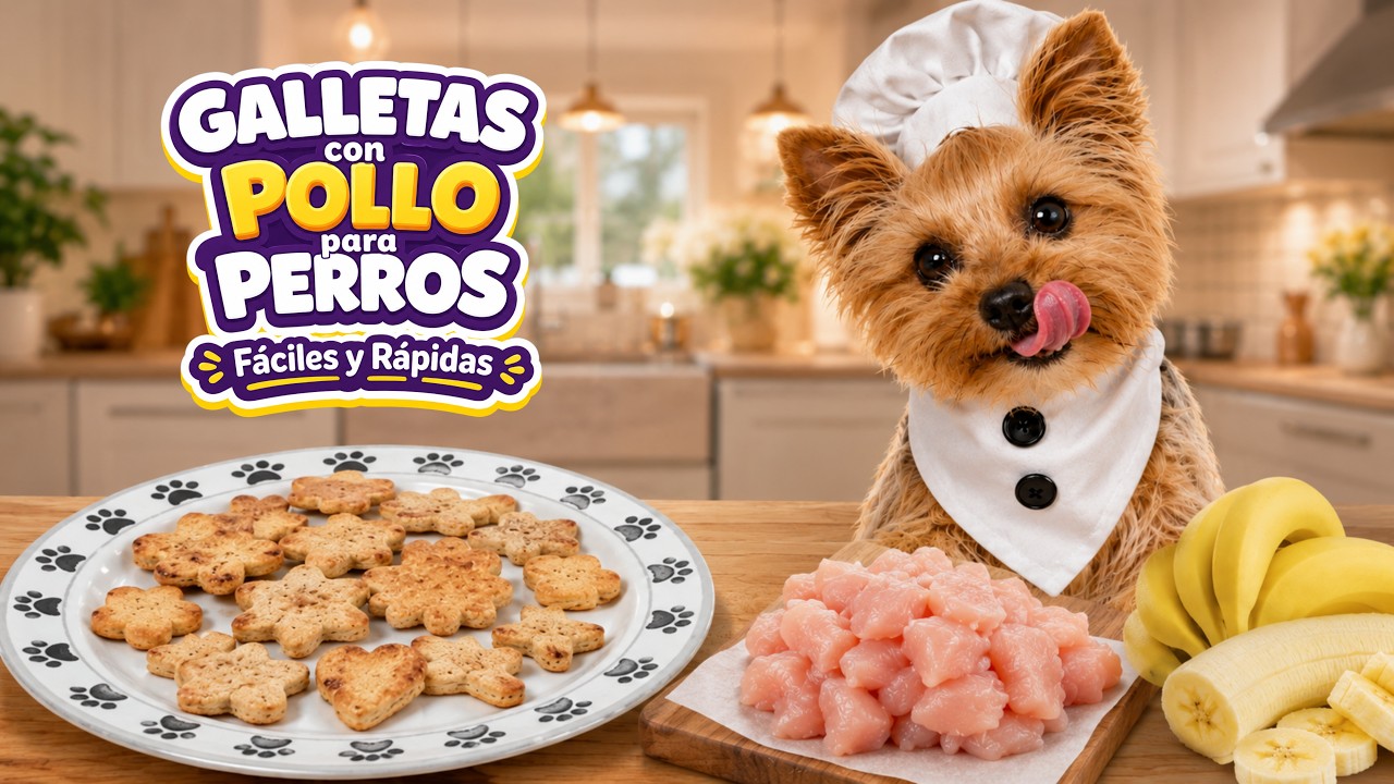 🐶 Como hacer GALLETAS de banano y pollo para PERROS |Caseras y Saludables 🍌🍗