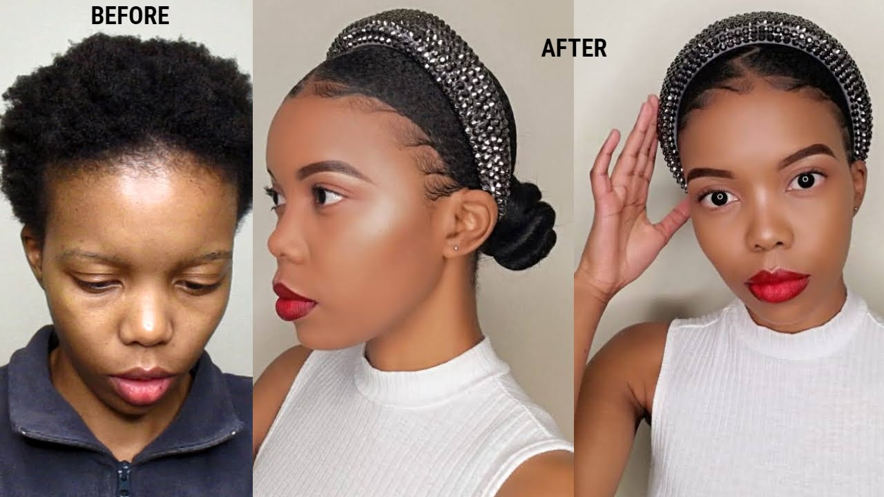 Sleek low knot bun on short 4c hair |No heat