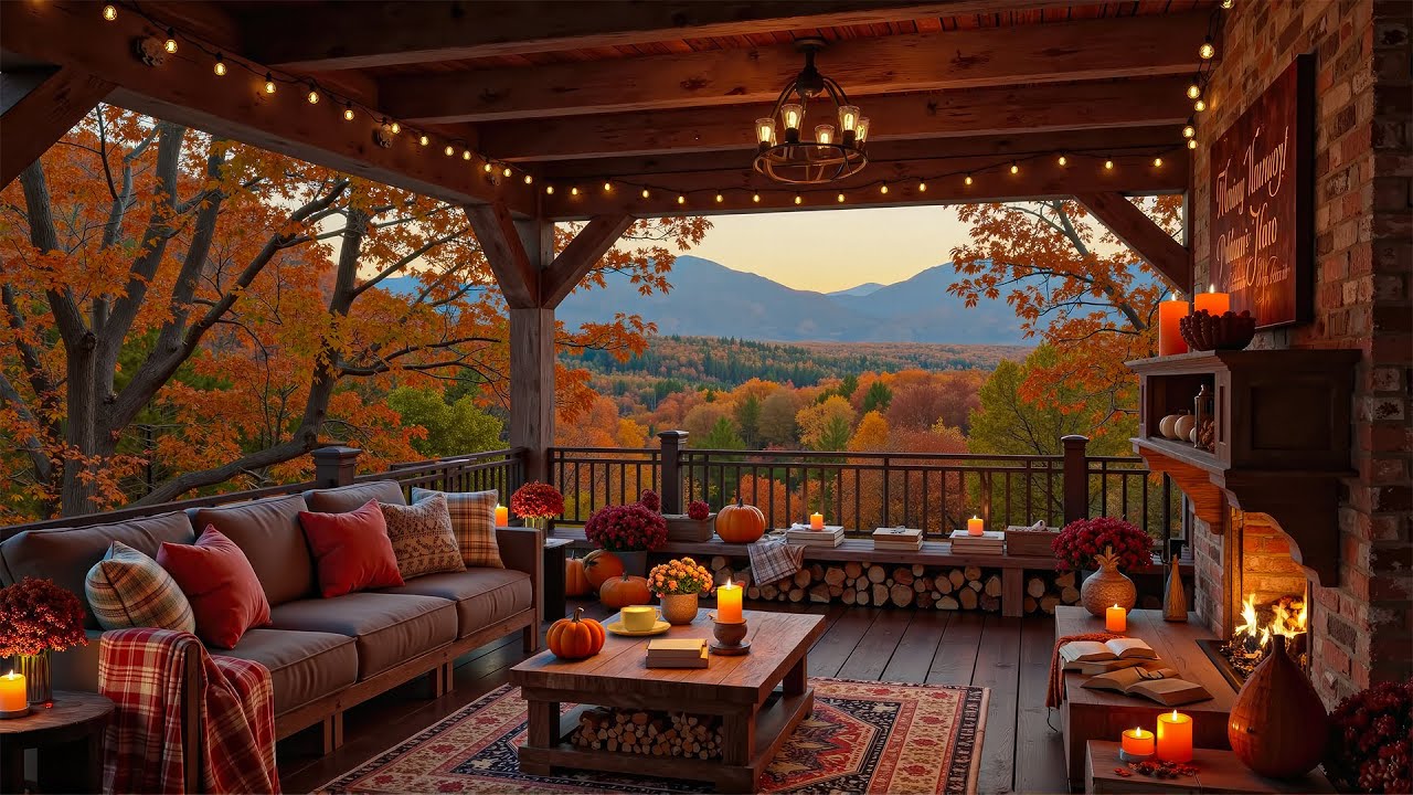 Cozy Fall Jazz at Mountain Porch 🔥 Smooth Jazz & Warm Fireplace Glow for Focus, Work & Relaxing