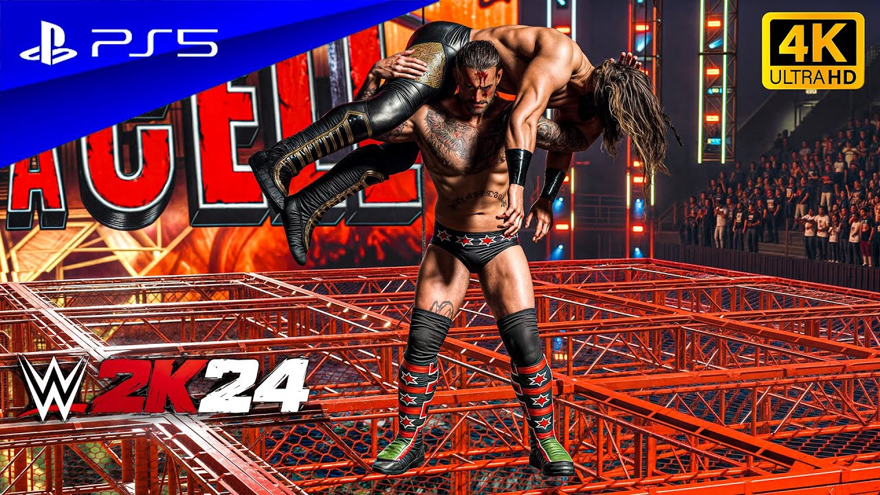 WWE 2K24 - CM Punk vs. Seth Rollins | Amazing Hell in a Cell Match | PS5™ [4K60]