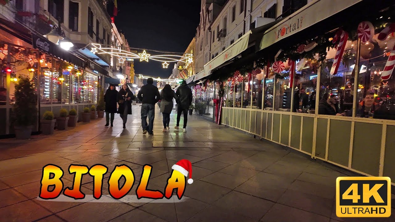 Новогодние украшения на улице Широк Сокак в Битоле (декабрь 2025 г.) 【4K WALK TOUR】🚶‍♂️ Битола, М...