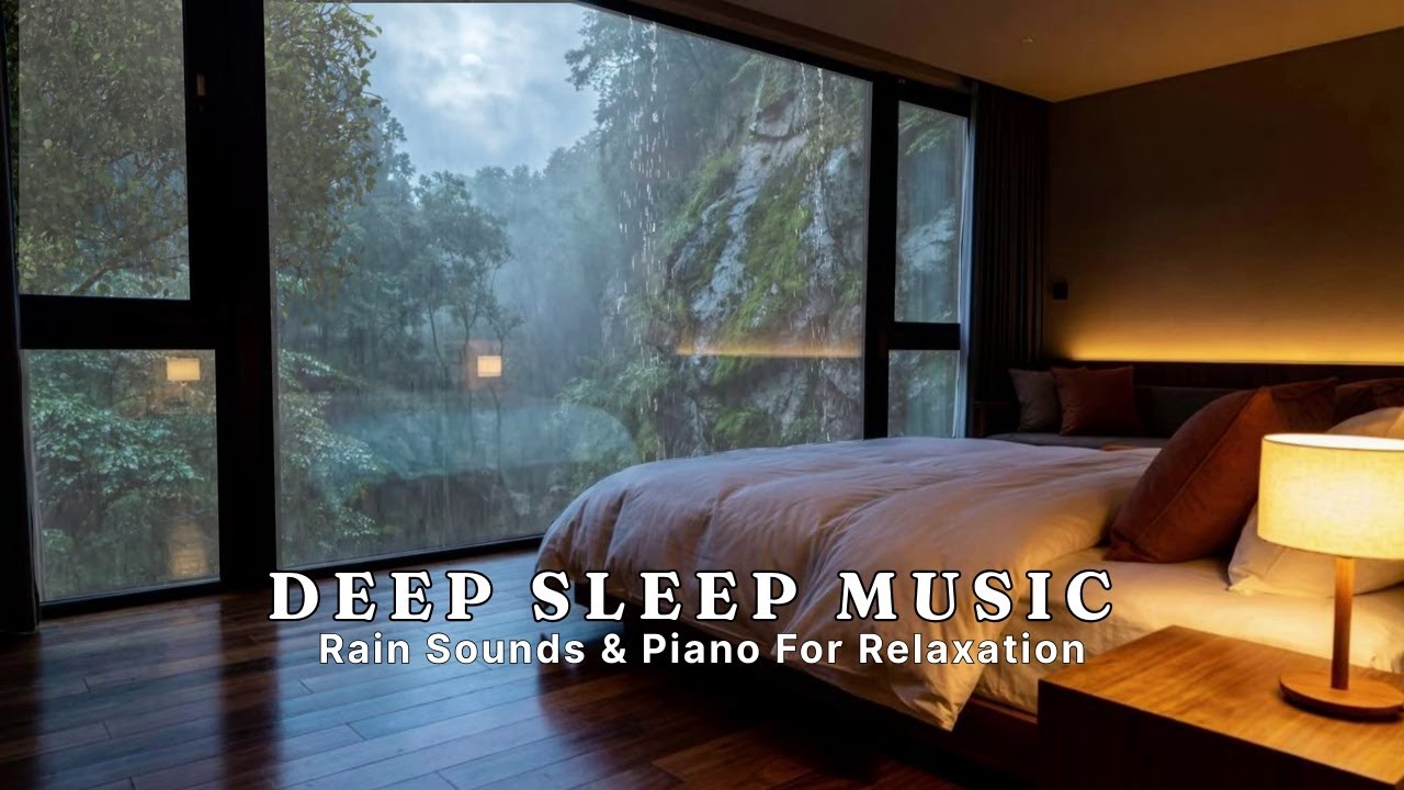 Relaxing Sound of Rain in the Warm Bedroom with Soothing Piano Music for Heals the Mind & Deep Sleep