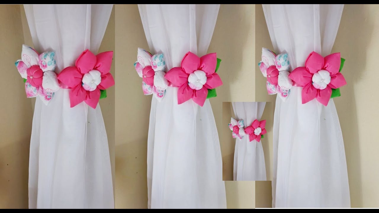PORTA CORTINA FEITA COM FLORES DE FUXICO COM ENCHIMENTO