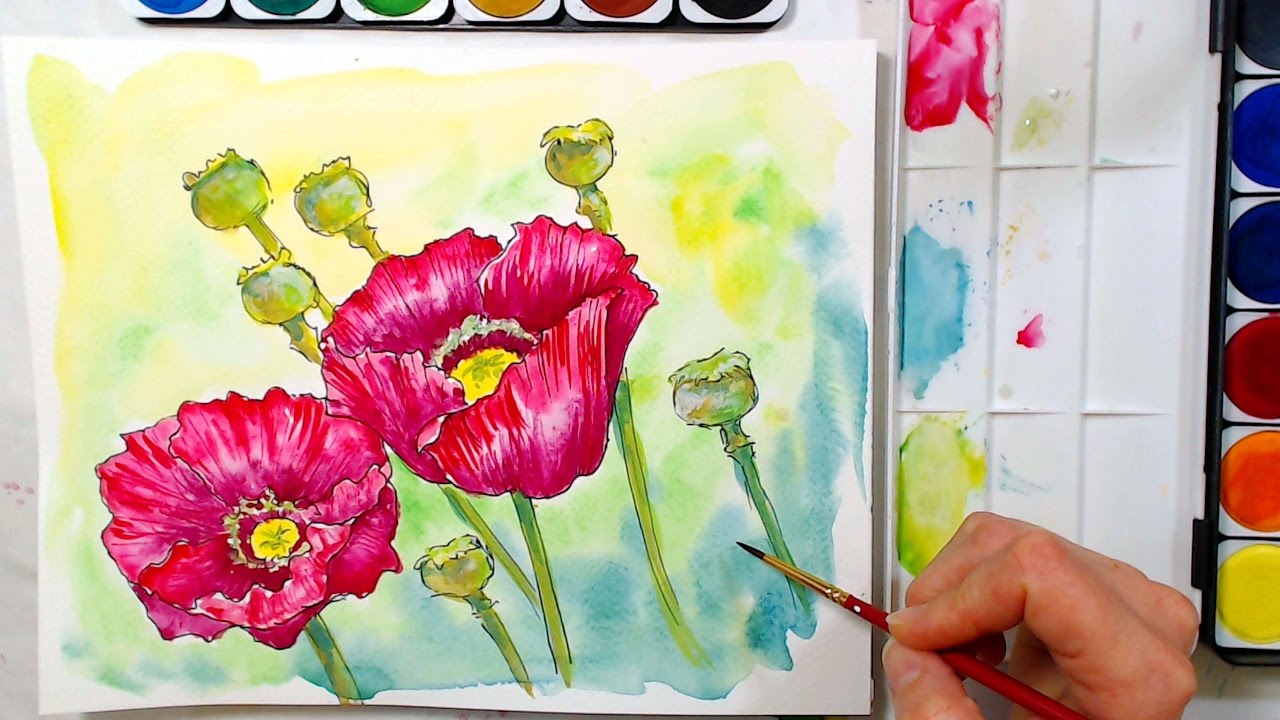 Poppies in Watercolor Tutorial // cheap supply challenge!