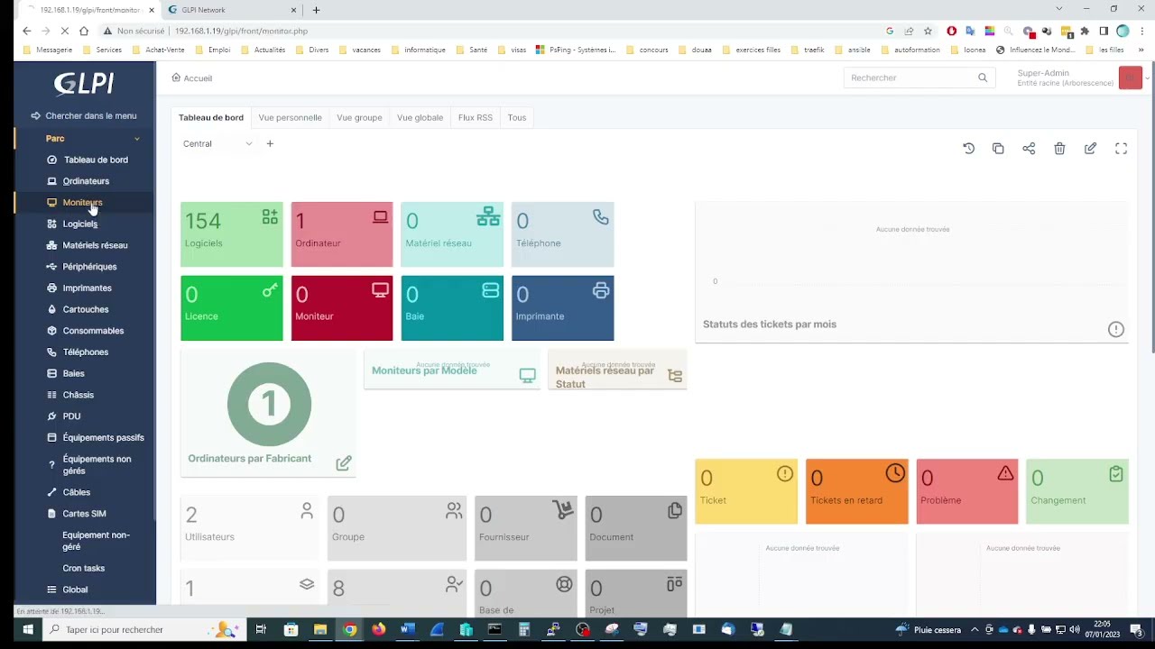 🔴 GLPI 4   Parcourir les onglets de l'interface de GLPI parc assistance gestion outils