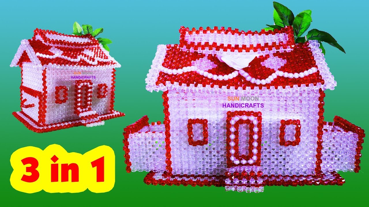 পুতির টিস্যু বক্স/How to make beaded house tissue box (part-2)/beaded weardrobe/beaded home/3 in 1