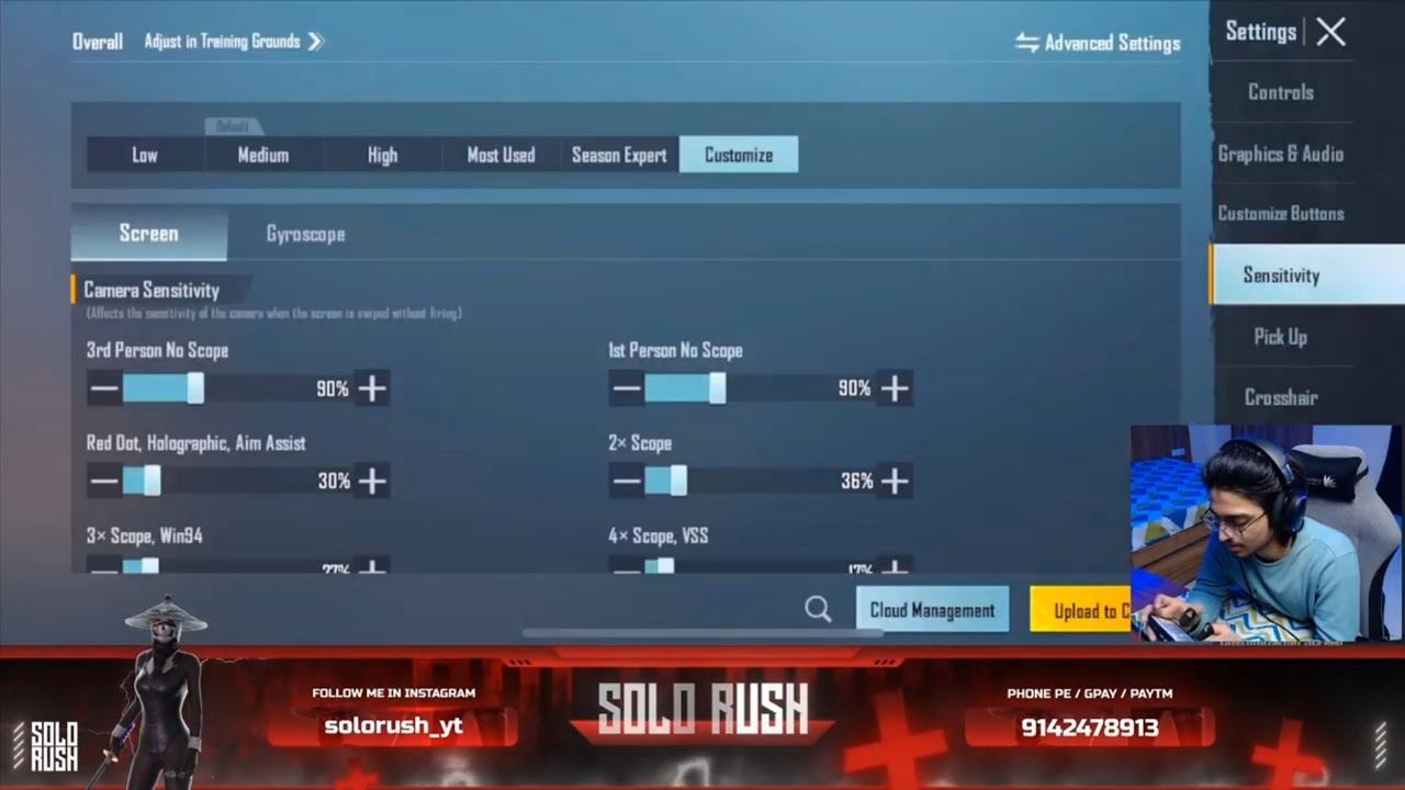 SOLO RUSH SENSITIVITY BGMI | SOLO RUSH SENSITIVITY CODE