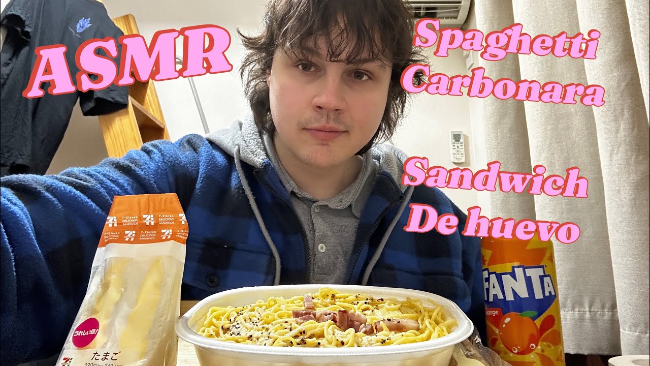 ASMR MUKBANG comiendo SPAGHETTI CARBONARA y SANDWICH de HUEVO EATING SOUNDS