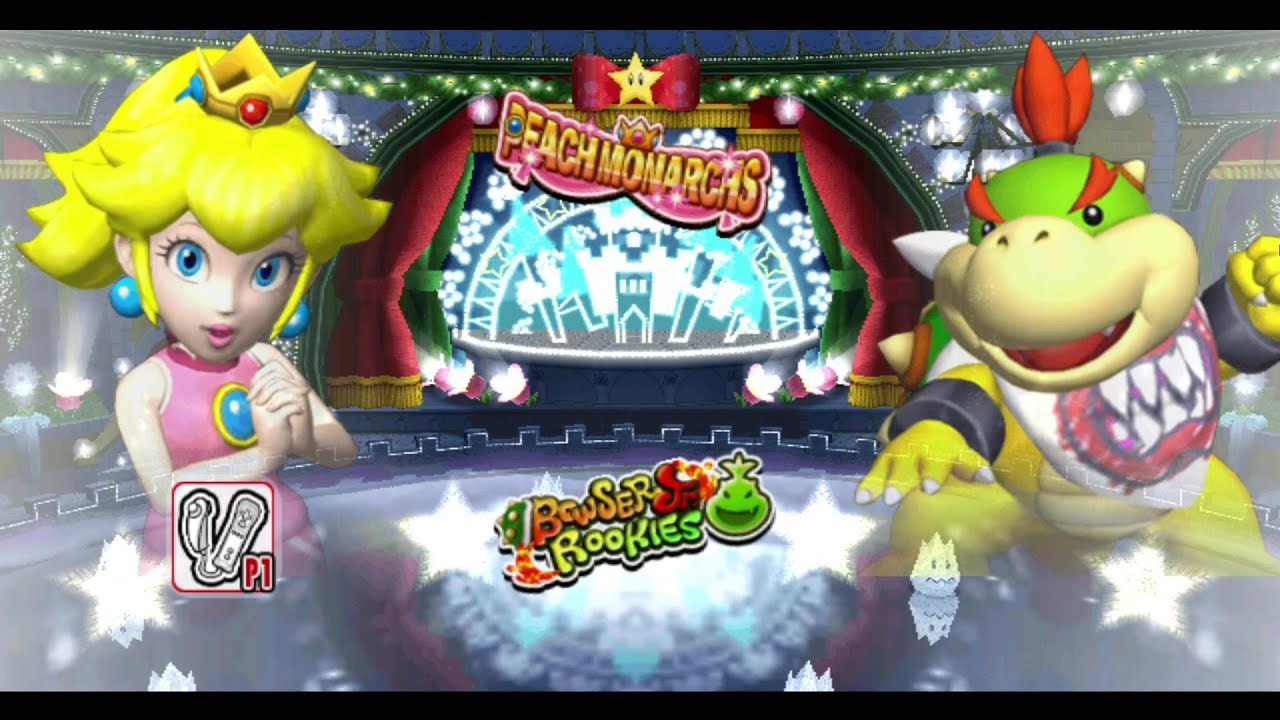 Mario Super Sluggers Peach Monarchs vs Bowser Jr Rookies in Peach Ice Garden Night