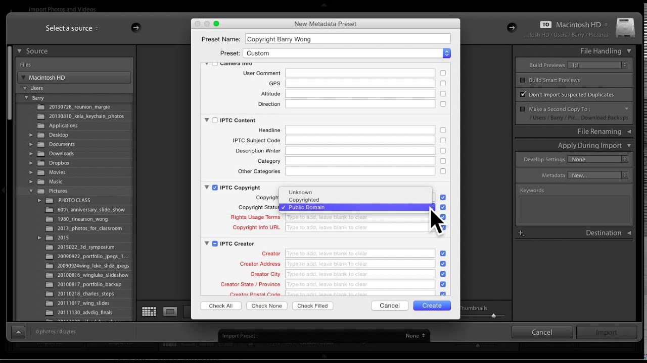 Tutorial: create a copyright preset