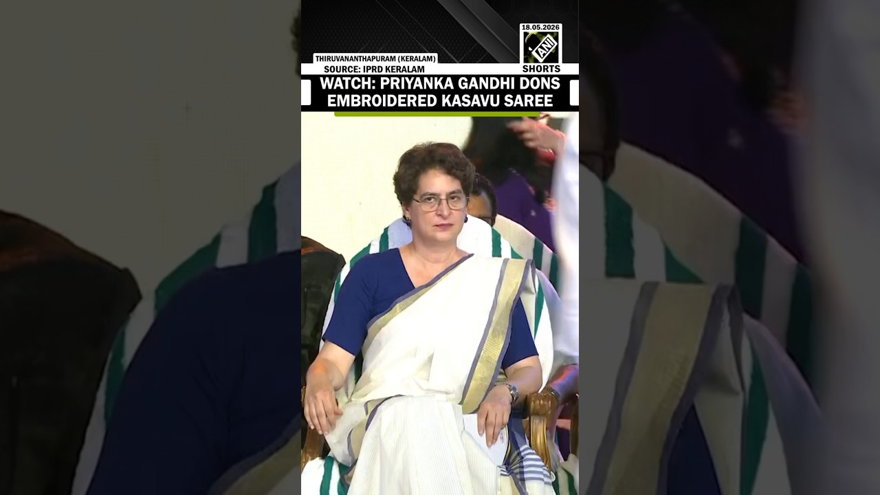 WATCH: Priyanka Gandhi dons embroidered kasavu saree at Kerala CM oath-taking ceremony