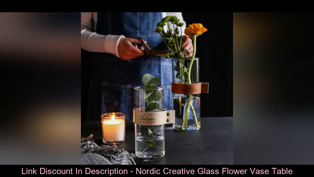 Nordic Creative Glass Flower Vase Tabletop Hydroponic Plant Vases Leather Handle Water Cup Mug Home
